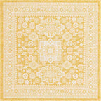 Rugs.com Outdoor Aztec Collection Rug – 8 Ft Square Yellow Flatweave Rug Perfect for Living Rooms, Kitchens, Entryways