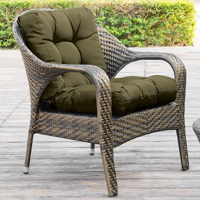 QILLOWAY Outdoor Seat/Back Chair Cushion Tufted Pillow, Spring/Summer Seasonal Replacement Cushions - Pack of 4 (Sage/Army Green)