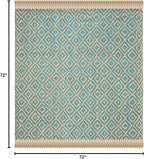 SAFAVIEH Natural Fiber Collection Area Rug - 6' Square, Turquoise & Natural, Handmade Boho Diamond Tassel Jute, Ideal for High Traffic Areas in Living Room, Bedroom (NF266C)