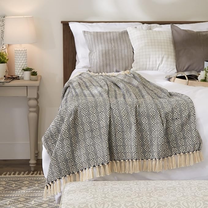DII Diamond Stitch Woven Throw, Organic Modern, 50 x 60, Navy