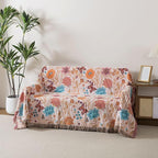 Boho Throw Blanket Queen Size, Soft Cozy Cotton Muslin Quilt Blanket for Bed Decor, Floral Patterned Couch Sofa Chair Cover, Vintage Farmhouse Cottage Tapestry Woven Blanket, Coral&Green