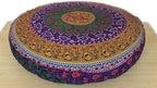 ICC Large Hippie Mandala Round Floor Pillow Cover Ottoman Pouf Cover Daybed Oversized Cotton Cushion Cover with Heavy Duty Zipper Seating Ottoman Poufs Dog-Pets Bed (Yellow 6 kaam Flower, 35" Round)