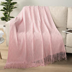 PAVILIA Light Pink Knit Throw Blanket for Couch, Twin Bed, Soft Knitted Farmhouse Sofa Throw for Living Room, Lightweight Decorative Summer Blanket for Chair, Outdoor Textured Boho Blanket, 60x80