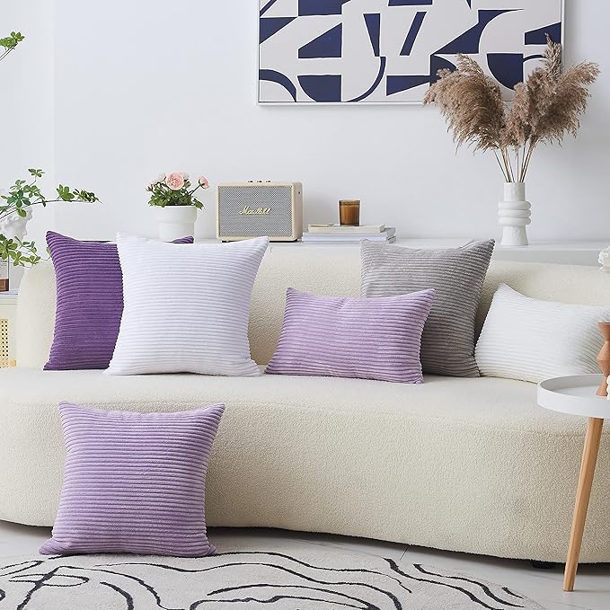 Home Brilliant Purple Throw Pillow Covers 12x20 Set of 2 Striped Velvet Corduroy Oblong Pillow Accent Lumbar Pillow Cover for Car Office Living Room, 12 x 20 inch, Eggplant