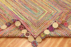 Rectangular Area Rug - 2x3 Feet Multicolor Cape Code Chindi Cotton Jute Rug Geometric Kilim Rug Indoor Outdoor Use Carpet Flatweave Rugs for Bedroom Dining Room Living Room