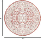 Rugs.com Outdoor Aztec Collection Rug – 5 Ft Round Rust Red Flatweave Rug Perfect for Kitchens, Dining Rooms