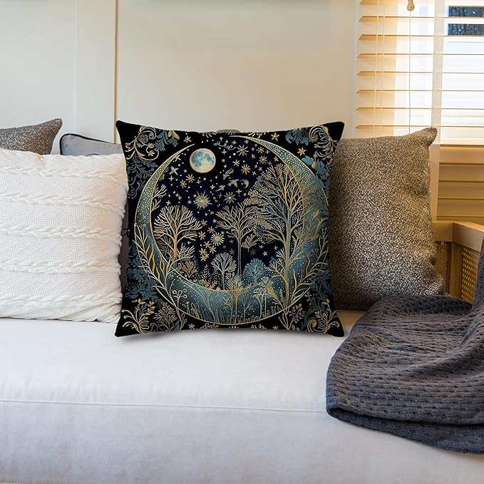 Vintage Dark William Morris Night Moon Forest Decor Pillow Covers 18x18,Black Forest Decor,Dark Dcademia Floral Decorative Throw Pillow Covers for Home Bedroom Living Room