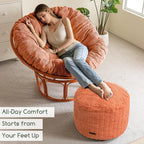 HIGOGOGO Pouf Ottoman Stuffed Round Modern Foam Filled Foot Rest Poufs for Living Room Chair Decorative 20 X 15 Inches Boho Relax Stool for Wedding Christmas Party, Coral Orange
