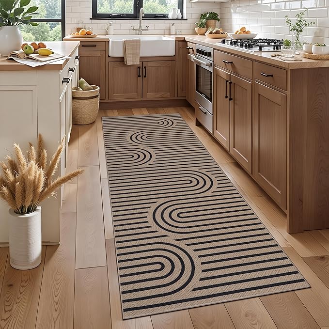 Tangsoo Easy Jute Rug 2x6 Washable Runner Rug for Hallways,Non-Slip Thin Black Outdoor Rug,Modern Farmhouse Rainbow Floor Carpet for Kitchen Laundry Bedroom Living Room Entryway