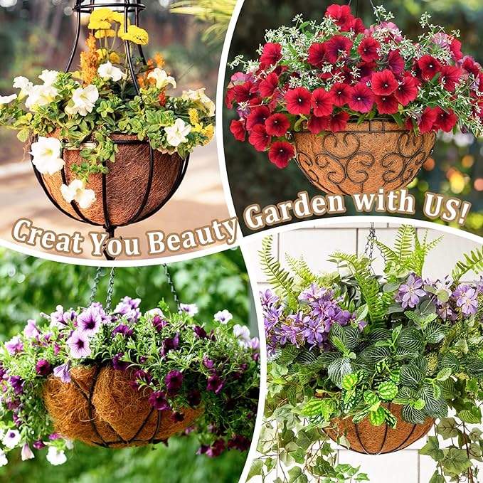 Legigo 4 Pack 12 Inch Hanging Basket Coco Liners Replacement, 100% Natural Round Coconut Coco Fiber Planter Basket Liners for Hanging Basket Flowers/Vegetables