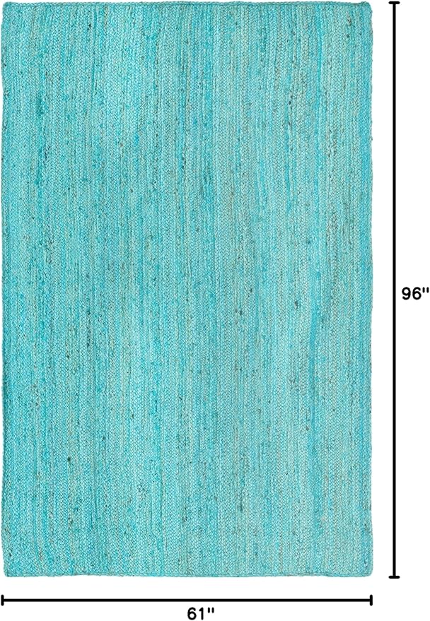 Unique Loom Braided Jute Collection Area Rug - Dhaka (5' 1" x 8' Rectangle, Turquoise)