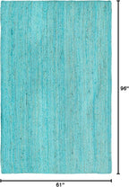 Unique Loom Braided Jute Collection Area Rug - Dhaka (5' 1" x 8' Rectangle, Turquoise)