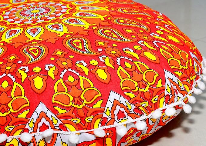 Large Round seat Floor Cushion Chair Ottoman Cover Pouf Pillow Meditation Floor Cushions for Adults Seating pouffe Ottoman Throw Covers Craft Room Furniture for Sitting Cover 22 Inches (Orange)