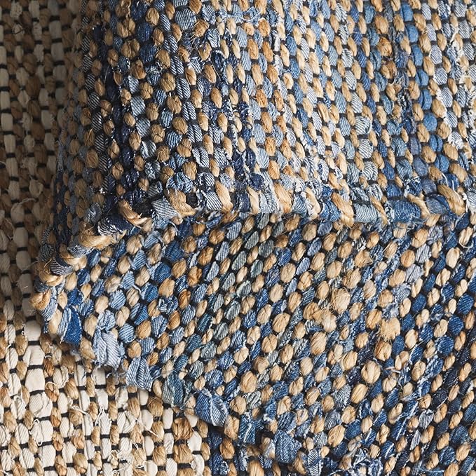 SAFAVIEH Area Rug 8x10 - Cape Cod Collection - Large - Light Blue, Handmade Denim & Jute, Ideal for Living Room, Bedroom, Office, Dining Space (CAP153L)