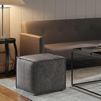 SIMPLIHOME Brody Square Pouf - 18 inch Wide Upholstered Vegan Leather Ottoman in Distressed Black, Boho Footstool, Coffee Table or Extra Seating for Living Room or Bedroom, Assembled
