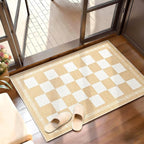 Vasofe Washable Small Entry Rug, 2x3 Checkered Jute Rugs Outdoor Indoor Front Door Mat, Non-Slip Bedroom Entrance Doorway Kitchen Mats, Plaid Farmhouse Porch Carpet, Khaki and White