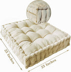 Verpert Floor Pillow 25x25 Inch,Square Meditation Cushion Floor Seating for Adults,Oversized Tufted seat Cushion Reading Nook for Kids, Yoga Meditation Pillow for Sitting on Floor, (Beige)