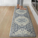 GENIMO Kitchen Mats for Floor, Washable Anti Fatigue Mat for Cushioned, 17.3"x59", Waterproof Kitchen Rugs, Non Slip Foam Comfort Standing Mat Rug for Home, Runner, Sink, Laundry, Center Blue