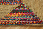 Square Area Rug - 3x3 Feet Multicolor Cape Code Chindi Cotton Jute Rug Geometric Kilim Rug Indoor Outdoor Use Carpet Flatweave Rugs for Bedroom Bedside Custom Mat Dining Table Mat