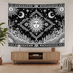Accnicc Black and White Sun and Moon Tapestry Hippie Boho Celestial Wall Tapestry for Bedroom Aesthetic Vintage Plant Spiritual Small Tapestries Wall Hanging for Dorm Living Room Decor 60 x 44 Inch