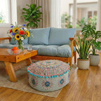 Mandala Life ART Moroccan Large Floor Pillow Cover with Tassels and Ponpon Bedroom Décor Round Pouf Ottoman Boho Chic Seating Area Beanbag Footstool Stool Cotton 24x8 Unstuffed