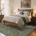 GENIMO Washable 4x6 Area Rug, Vintage Boho Floral Carpet, Soft Low-Pile Non-Slip Thin Rug for Living Room, Bedroom, Dining Room, Nursery, Emerald Green