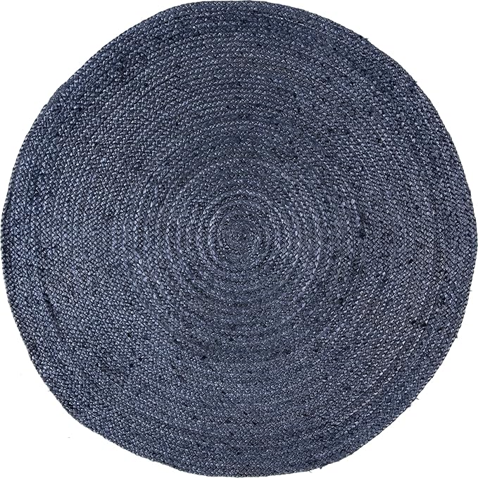 nuLOOM 8 Round Rigo Jute Hand Woven Area Rug, Navy, Solid Farmhouse Design, Natural Fiber, For Bedroom, Living Room, Dining Room, Hallway, Office, Kitchen, Entryway