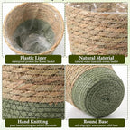 12 Pcs Seagrass Plant Basket with Plastic Liners Woven Stylish Planter Baskets Bulk Indoor Outdoor Plants Woven Wicker Baskets for Flower Pots Cover and Room Decor Small (Small,Farmhouse)