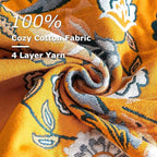 Boho Throw Blanket for Bed 100% Cotton Soft Lightweight Quilt Floral Embroidery Home Decor Spring Breathable Bed Blanket,60"x80" All Season Reversible Twin Yellow Blankets for Sofa Couch Chair
