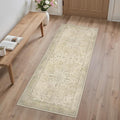 GENIMO 2X5 Washable Vintage Runner Rug for Hallway, Non-Slip Low Pile Chenille Print Rug, Soft Rugs for Indoor Entryway Kitchen Corridor, Linen & Taupe