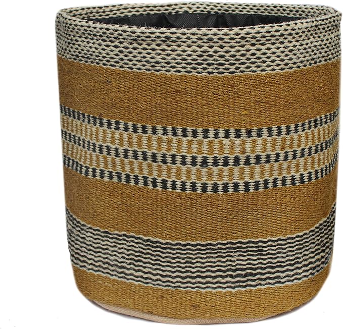 Sturdy Jute Planter Basket Modern Woven Basket for 8" Floor Indoor Planters, 10” x 10” Storage Organizer Basket Home Decor, Boho Chic Storage Earth-Friendly Planter (10x10 Inches, Multi Strip)