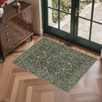 GENIMO Washable Small Rug 2x3, Non-Slip Entryway Mat for Front Door, Kitchen, Bathroom, Laundry, Vintage Boho Floral Thin Carpet Indoor Décor, Emerald Green