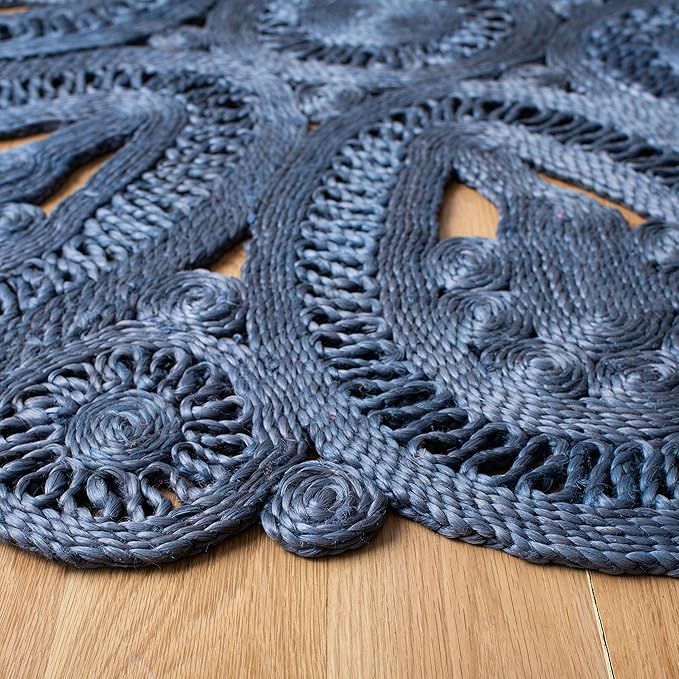 SAFAVIEH Area Rug 4' Round - Natural Fiber Collection - Navy, Handmade Jute, Decorative Boho Floral Design (NF360N)