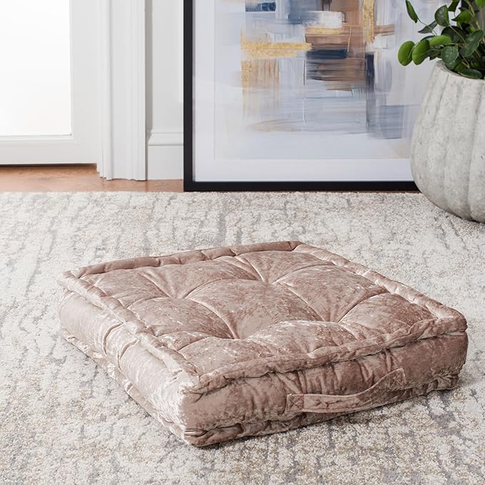 SAFAVIEH Home Collection Belia Champagne 18-inch Square Tufted Floor Pillow with Insert