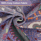 Boho Fall Throw Blanket for Bed Purple Flowers，100% Ultra Cotton Soft Breathable Bed Throw Floral Printed Farmhouse Decor Rustic Bed Throws for Couch Sofa Quilt 80" x 90"