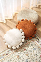 Boho Decorative Throw Pillows Round Floor Cushion with Poms,Cute Floor Seating Plush Pillow for Kids Reading Nook,Home Decor for Chair Sofa Bed Put in Living Room Indoor Outdoor