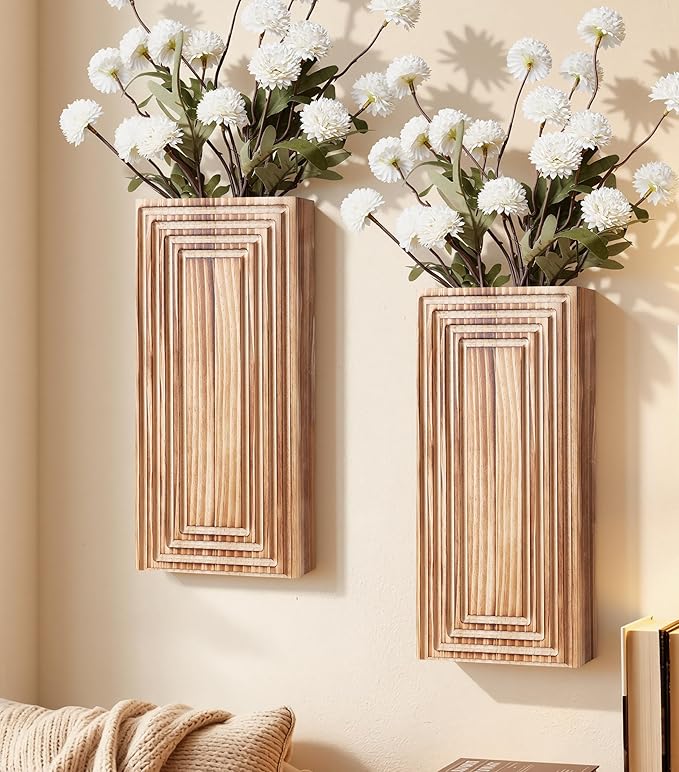 Wooden Wall Planter Vase Set of 2,2 Pack Hanging Planter for Indoor Fake Plants Modern Boho Farmhouse Wall Art Decor for Home Indoor Kitchen Modern Farmhouse Bathroom Living Room Dining Room