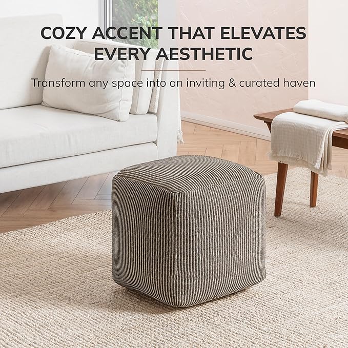 Anji Mountain Pouf Ottoman Foot Rest, Handmade Ottoman Pouf, Comfortable Foot Stool, Decorative Floor Seating for Living Room Decor, Bedroom & Home Décor Accent - Mocha Bisque