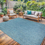 Washable Indoor Outdoor Rug Weather Resistant Carpet Modern Solid for Porch Deck Balcony Backyard Patio Rug 10x14 Aqua Blue