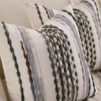 Boho Striped Throw Pillow Covers 18x18 Inch Set of 2 Farmhouse Square Decorative Pillow Covers Chenille Tufted Accent Neutral Pillowcase Green Cushion Cover for Living Room Couch Sofa Bed