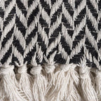 DII Modern Zig Zag Throw Blanket Woven Cotton, Hand-Knotted 2.5" Fringe, 50x60, Black