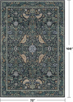 Moody Floral 6x9 Boho Living Room Rug - Washable Forest Bird Non-Slip & Low Pile Soft Carpet, Navy Blue & Deep Teal Area Rug for Dining Room Under Table, Bedroom