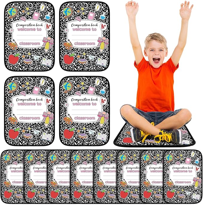 Tinideya 12 Pcs Kids Carpet Circle Seats for Class 16 Inch Round Classroom Rug Floor Cushions Soft First Day of School Educational Mat Non Slip Back to School Learning Playing Areas(Composition Book)