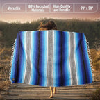 Authentic Extra Large Mexican Blanket - Handwoven Yoga, Serape, Artisanal Falsa, Beach, Camping, Picnic, Outdoor Blanket (King Turquoise)