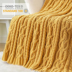 Battilo Mustard Yellow Throw Blanket 51"x67" Chenille Knitted Throw Blanket for Couch, Gold Throw Blankets for Home Decor, Summer Fall Decor Blanket