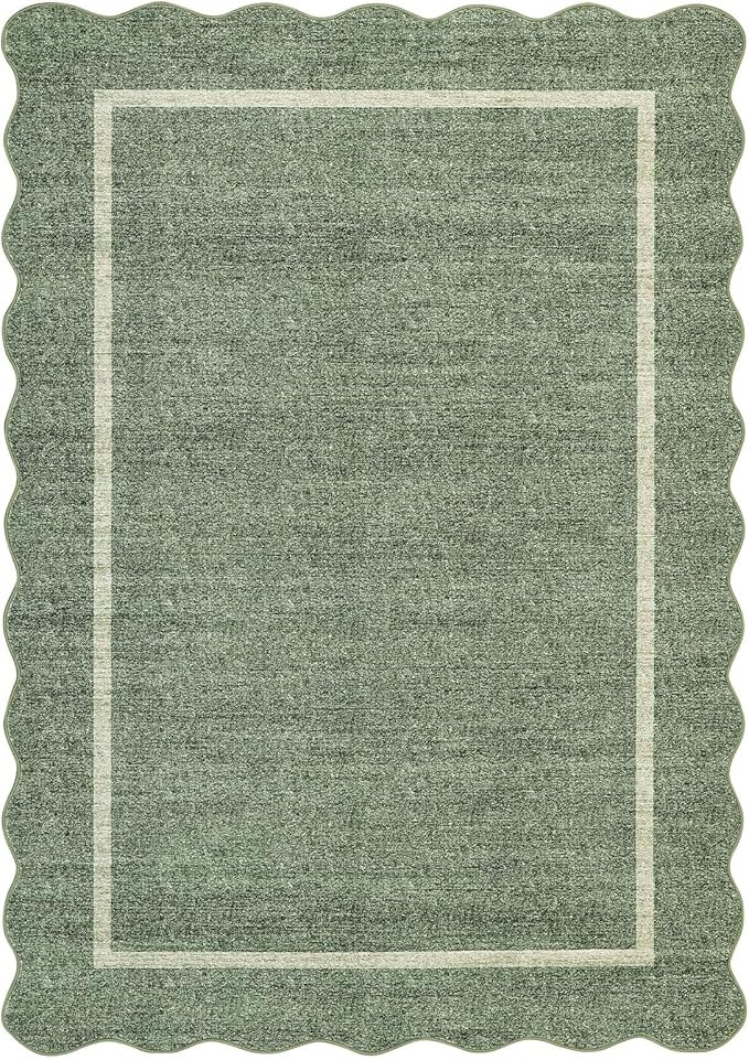 GarveeHome Scalloped Small Area Rug 2x3 Entryway Mat with Rubber Backing Stain Resistant Throw Carpet Modern Solid Color Bath Mat Contemporary Washable Rug for Living Room Bedroom Dining Room Kitchen