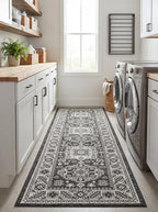 Rugs.com Outdoor Aztec Collection Rug – 8 Ft Runner Charcoal Gray Flatweave Rug Perfect for Hallways, Entryways