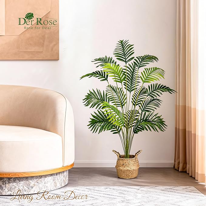 Der Rose 44" Fake Plants Artificial Palm Tree with Hand Woven Basket for Home Office Living Room Balcony Indoor Easy Assembly