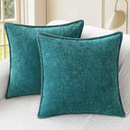 CaliTime Throw Pillow Covers Decorative 22 X 22 Inches Pack of 2 Cotton Thread Stitching Edges Solid Dyed Soft Chenille Cushion Cases for Couch Sofa Bed Living Room Farmhouse Teal