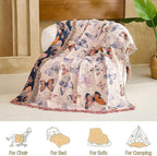 Boho Throw Blanket, 100% Organic Cotton Breathable Ultra Soft 50" x 60" Bed Quilt Throw - All Season Floral Rustic Farmhouse Decor Luxury Reversible Blanket for Sofa Couch Chair and Gift